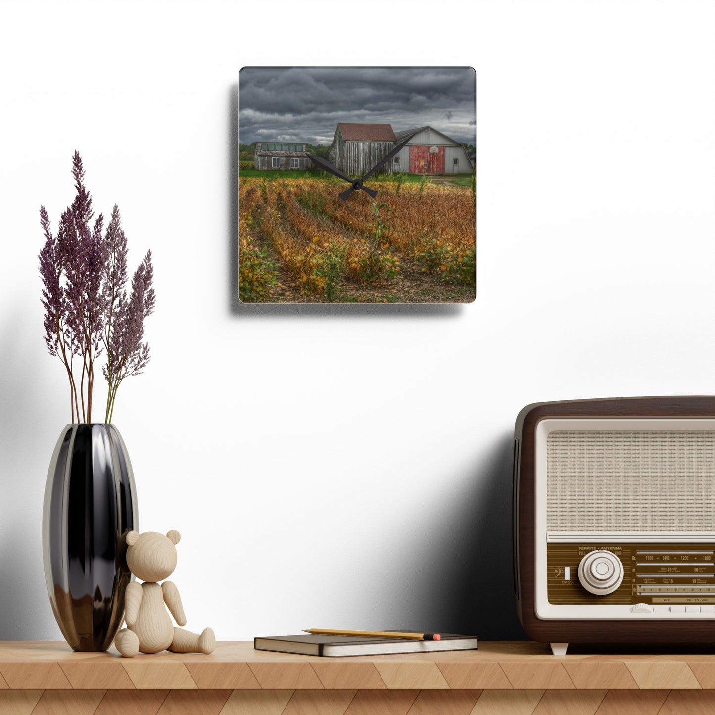 U R There Photography Murphy Lake Road Quonset Clan Rustic Farmhouse Acrylic Analog Wall Clock