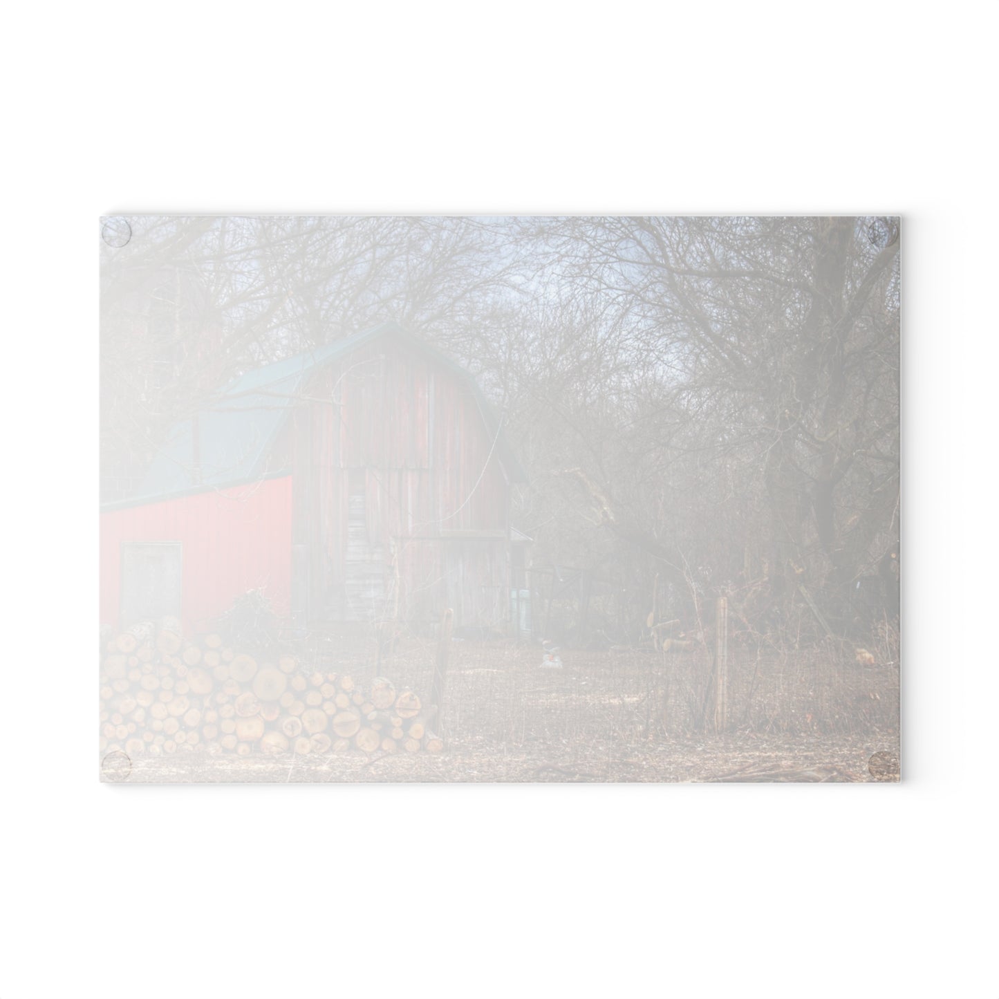 U R There Photography Bray Road Hidden Barnyard Red II Rustic Farmhouse Tempered-Glass Cutting Board