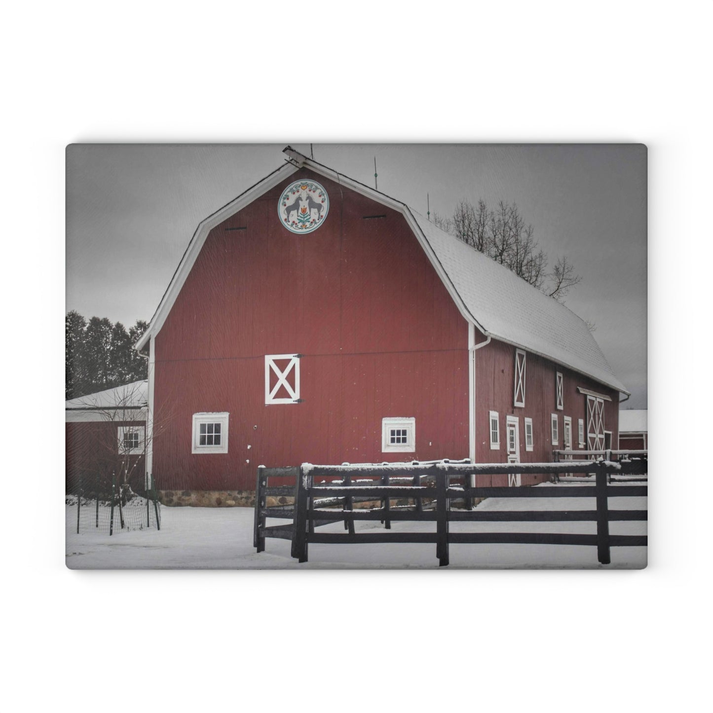 U R There Photography Barns of Barber Road III Rustic Farmhouse Tempered-Glass Cutting Board