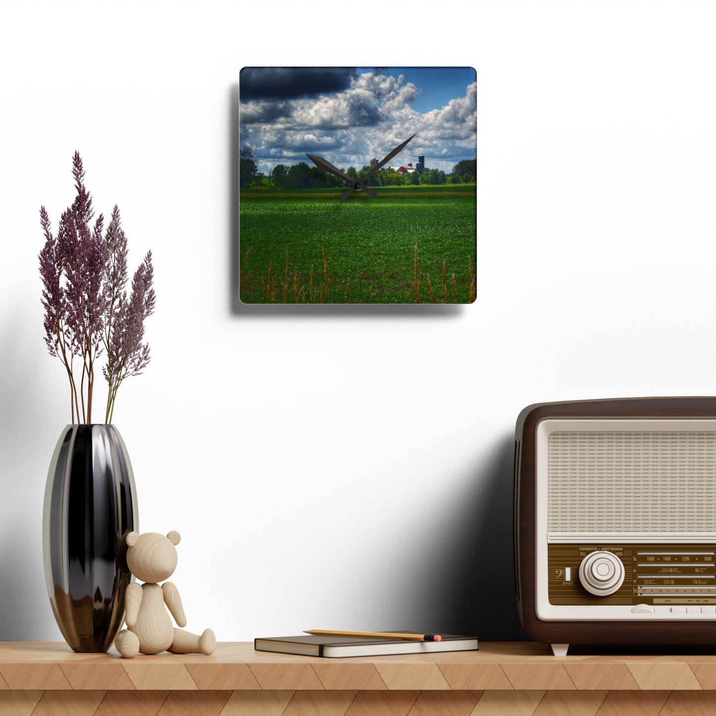 U R There Photography Farm from a Distance Rustic Farmhouse Acrylic Analog Wall Clock