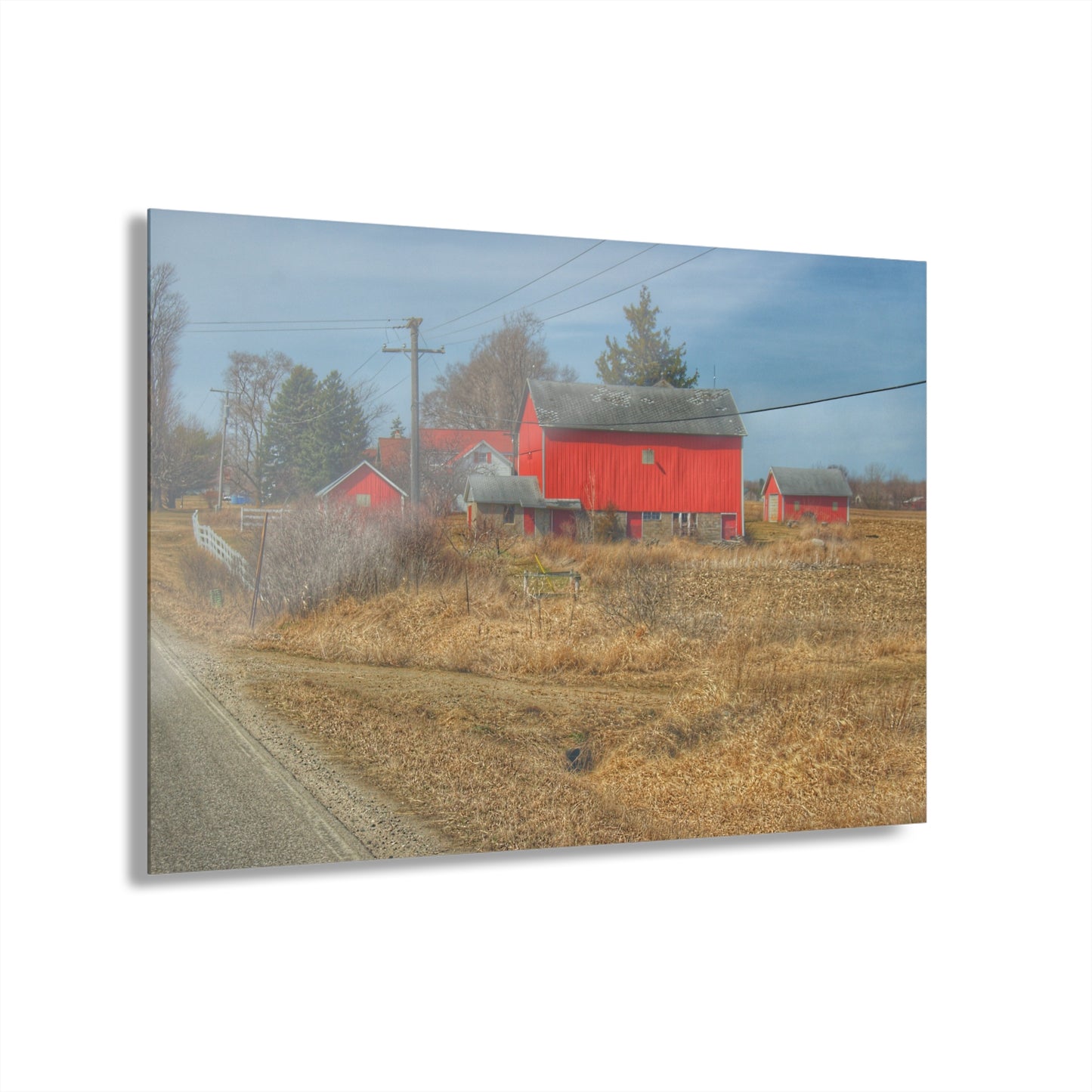 U R There Photography West Brown Road Red Rustic Farmhouse Acrylic Wall Print