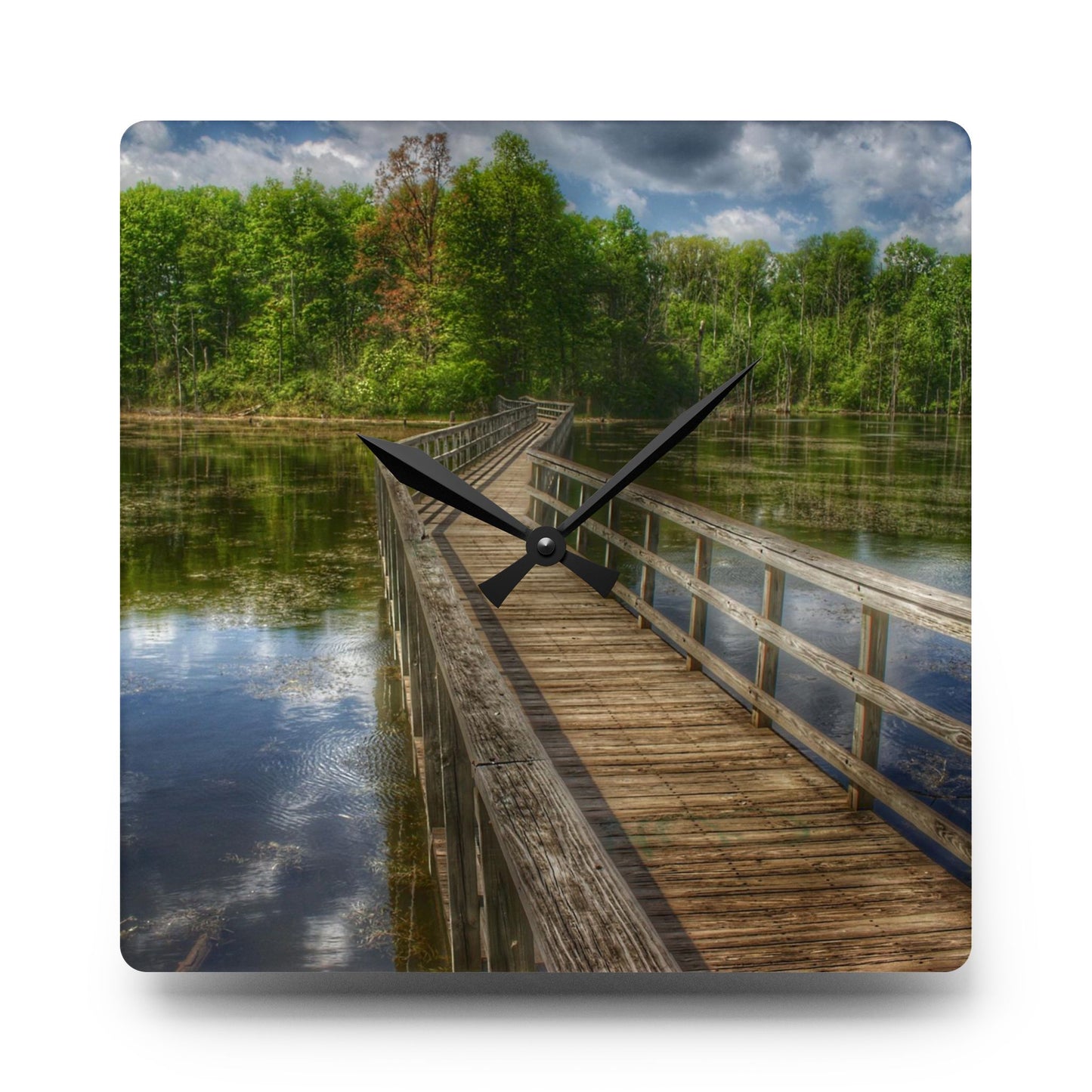 U R There Photography Linear Park Bridge In Lapeer III Rustic Farmhouse Acrylic Analog Wall Clock