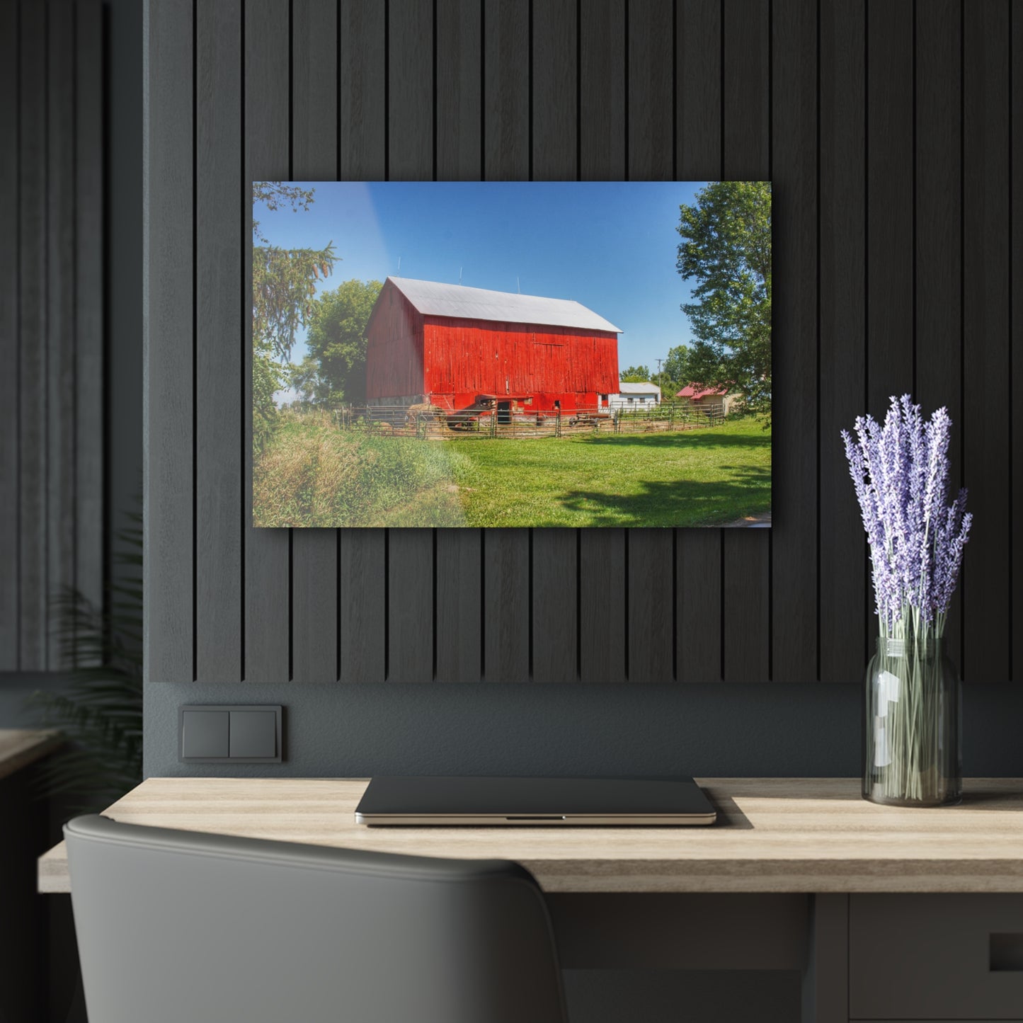 U R There Photography Harris Road Red Rustic Farmhouse Acrylic Wall Print