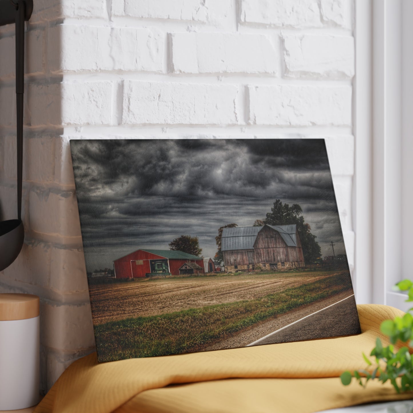 U R There Photography Snover Road Red II Rustic Farmhouse Tempered-Glass Cutting Board