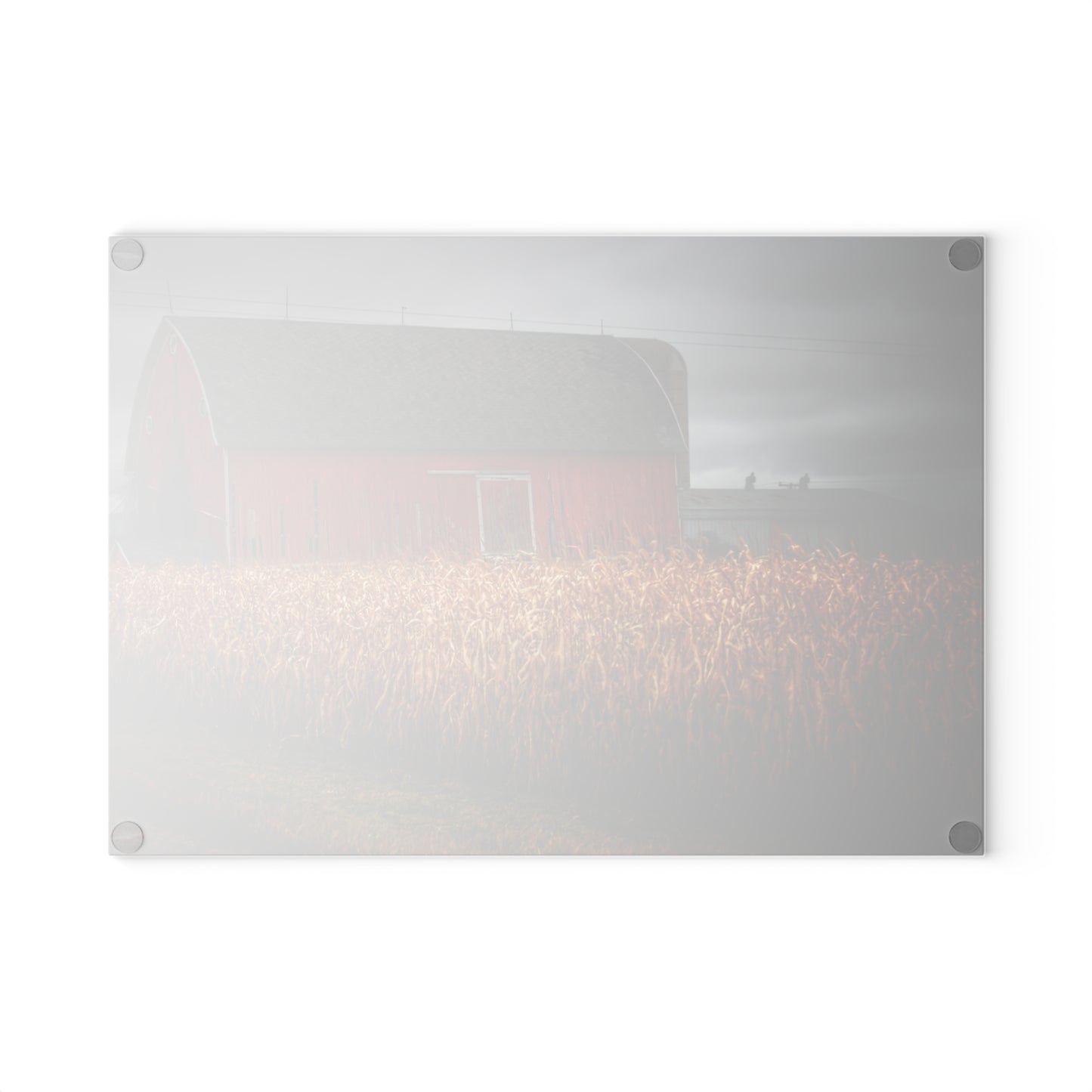 U R There Photography Slattery Road Cornfield Red Rustic Farmhouse Tempered-Glass Cutting Board