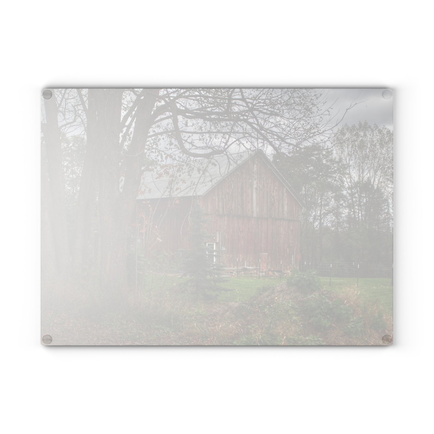 U R There Photography Big Fish Lake Road Red Rustic Farmhouse Tempered-Glass Cutting Board