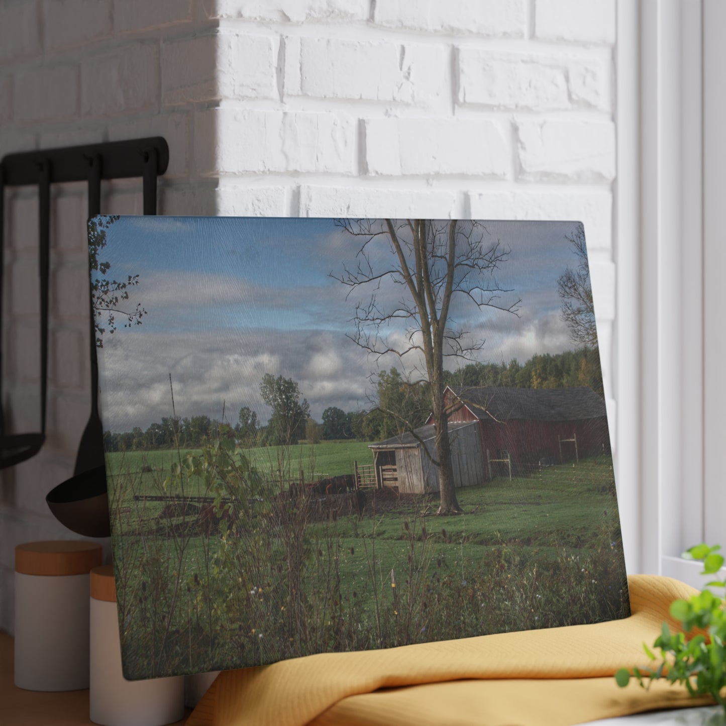 U R There Photography West Oregon Road Hidden Red IV Rustic Farmhouse Tempered-Glass Cutting Board