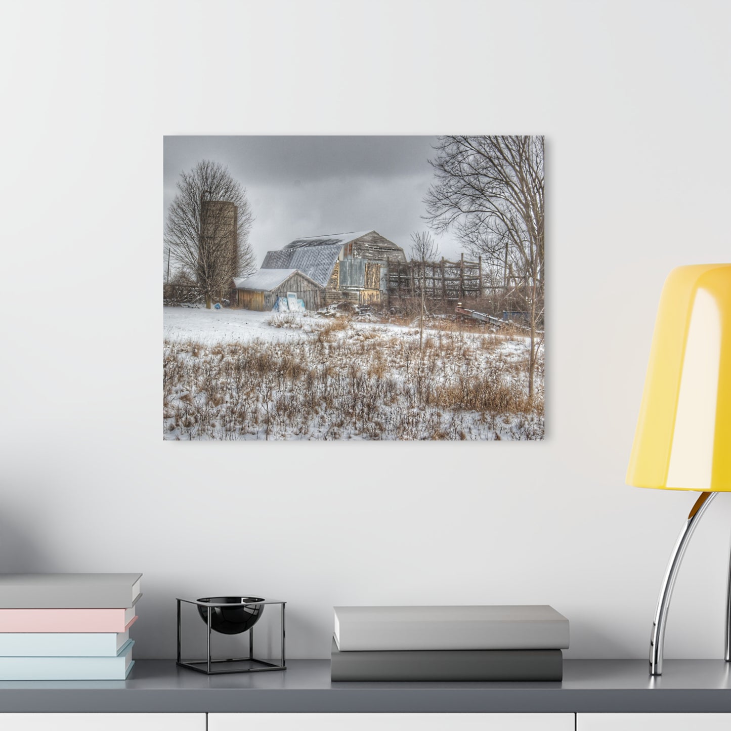 U R There Photography Vermilya Grey and Silo Rustic Farmhouse Acrylic Wall Print