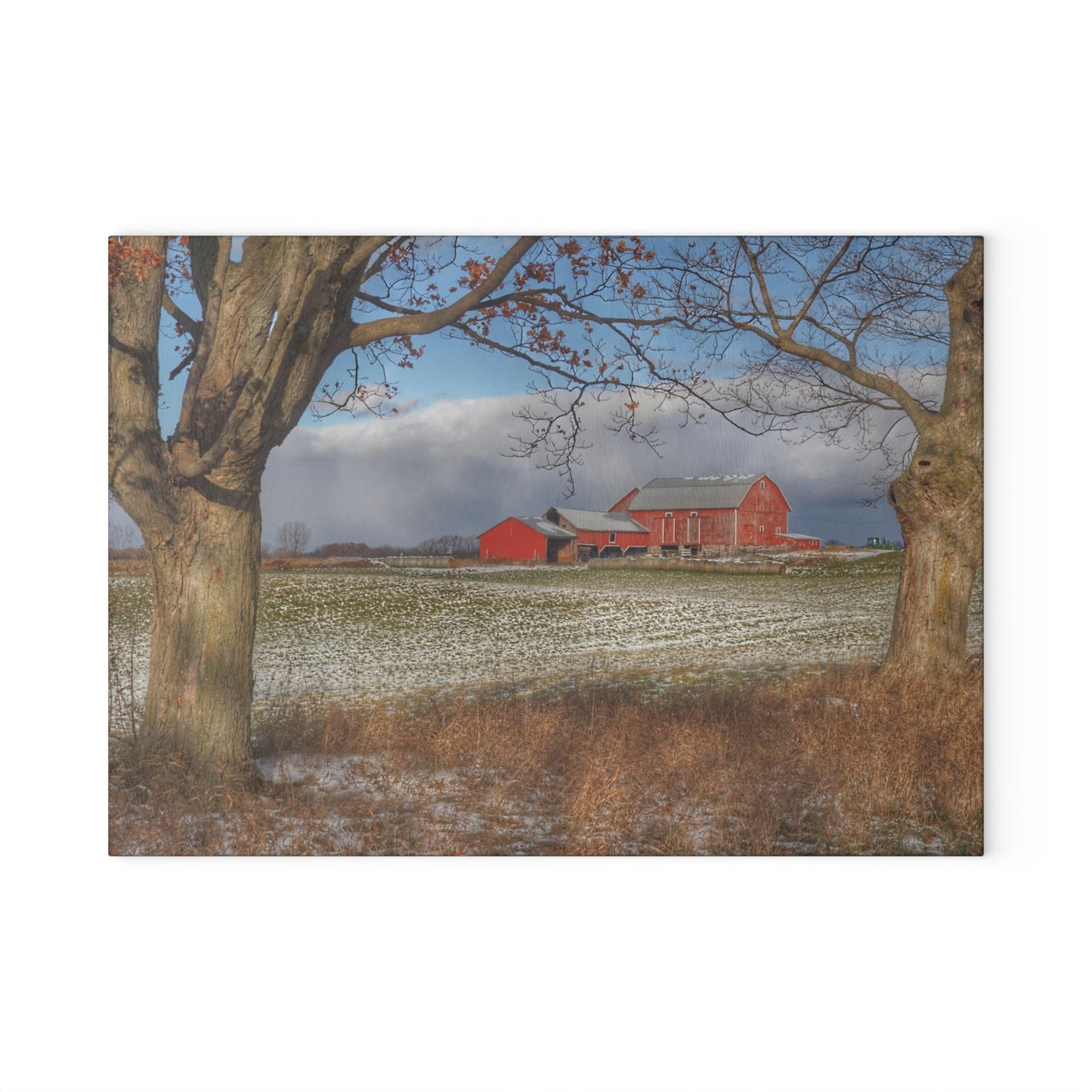 U R There Photography Approaching Storm on Edward Road Rustic Farmhouse Tempered-Glass Cutting Board