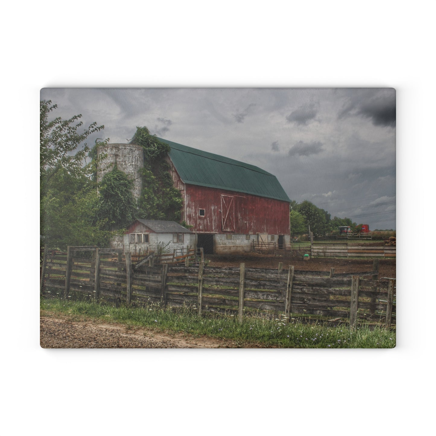 U R There Photography West Hunters Creek Road Red I Rustic Farmhouse Tempered-Glass Cutting Board