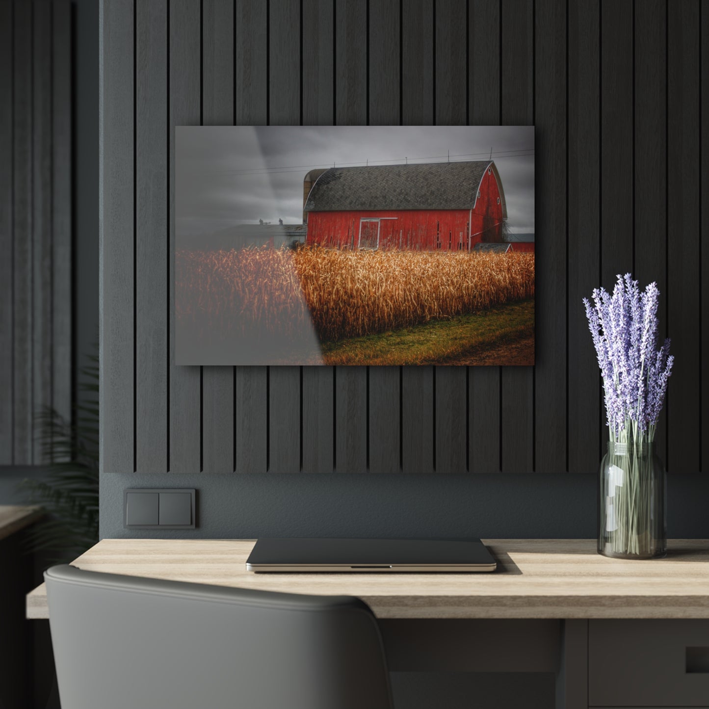 U R There Photography Slattery Road Cornfield Red Rustic Farmhouse Acrylic Wall Print