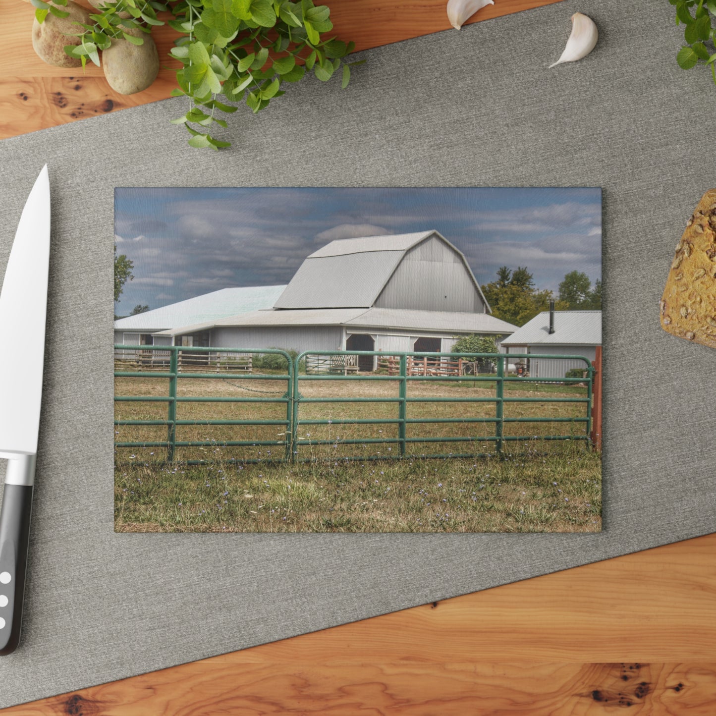 U R There Photography Petz Road Grey Rustic Farmhouse Tempered-Glass Cutting Board