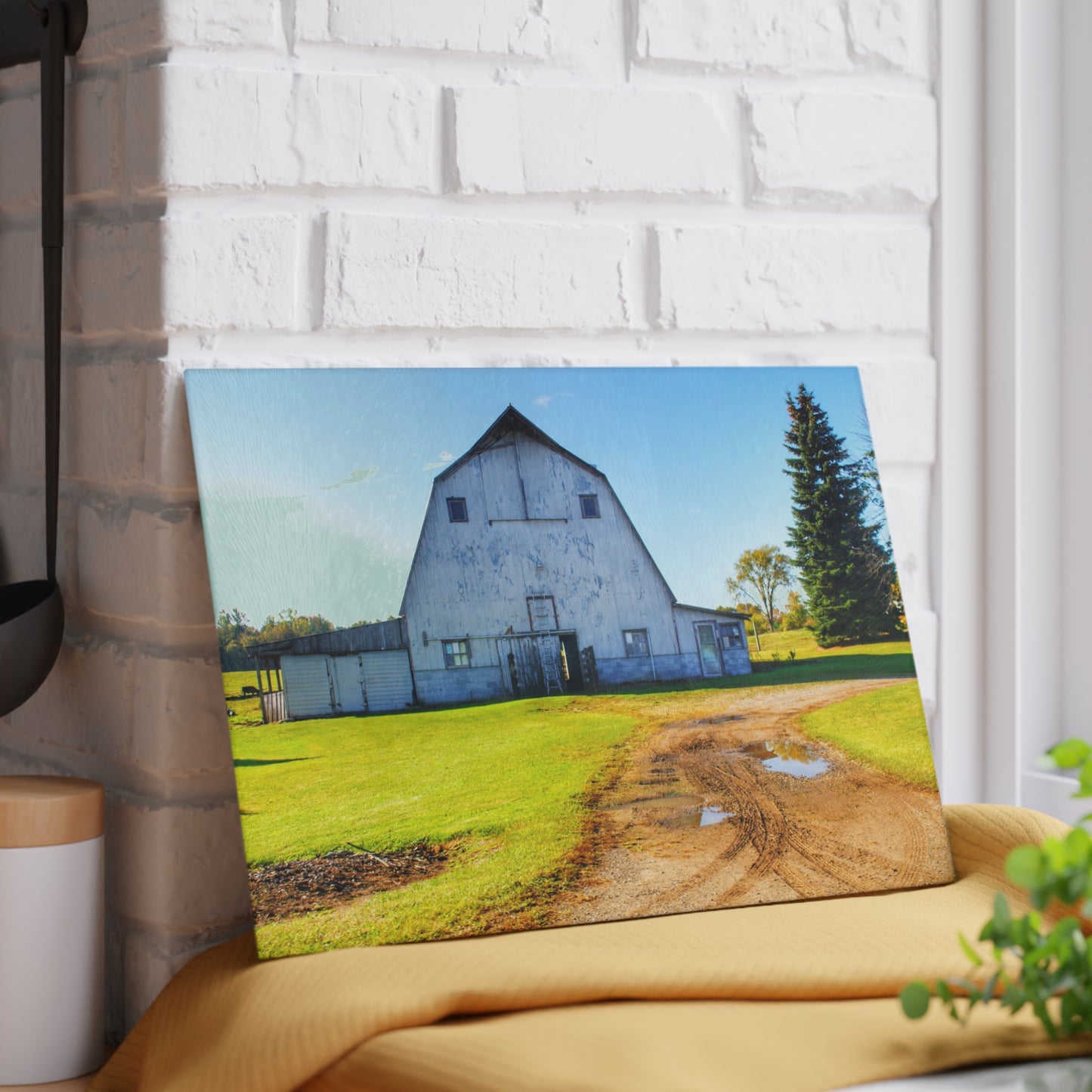 U R There Photography Yale Fremont Road Grey Rustic Farmhouse Tempered-Glass Cutting Board