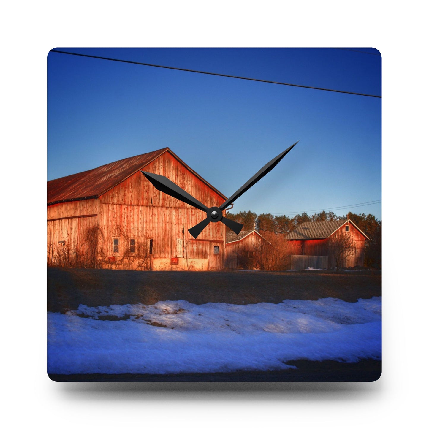 U R There Photography M-15 Reds in Winter Rustic Farmhouse Acrylic Analog Wall Clock