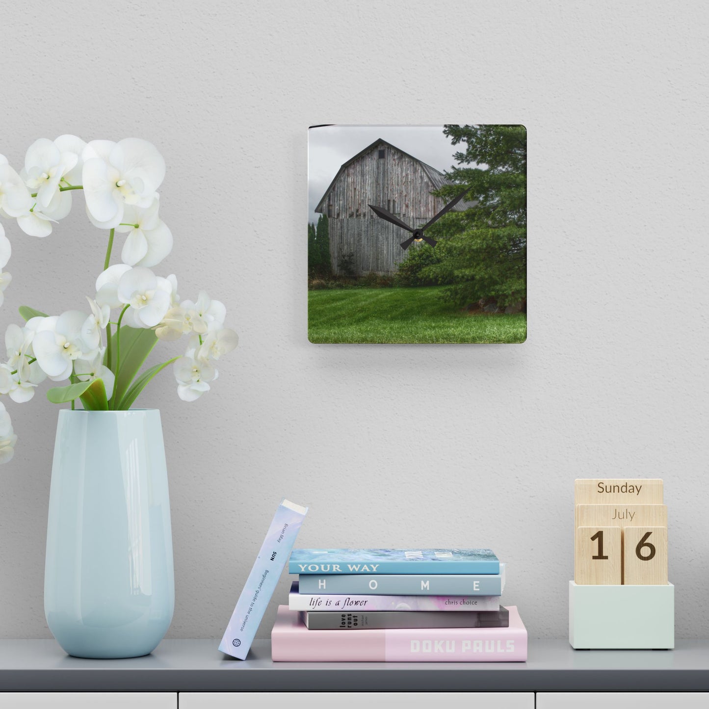 U R There Photography Dequindre Road Grey II Rustic Farmhouse Acrylic Analog Wall Clock