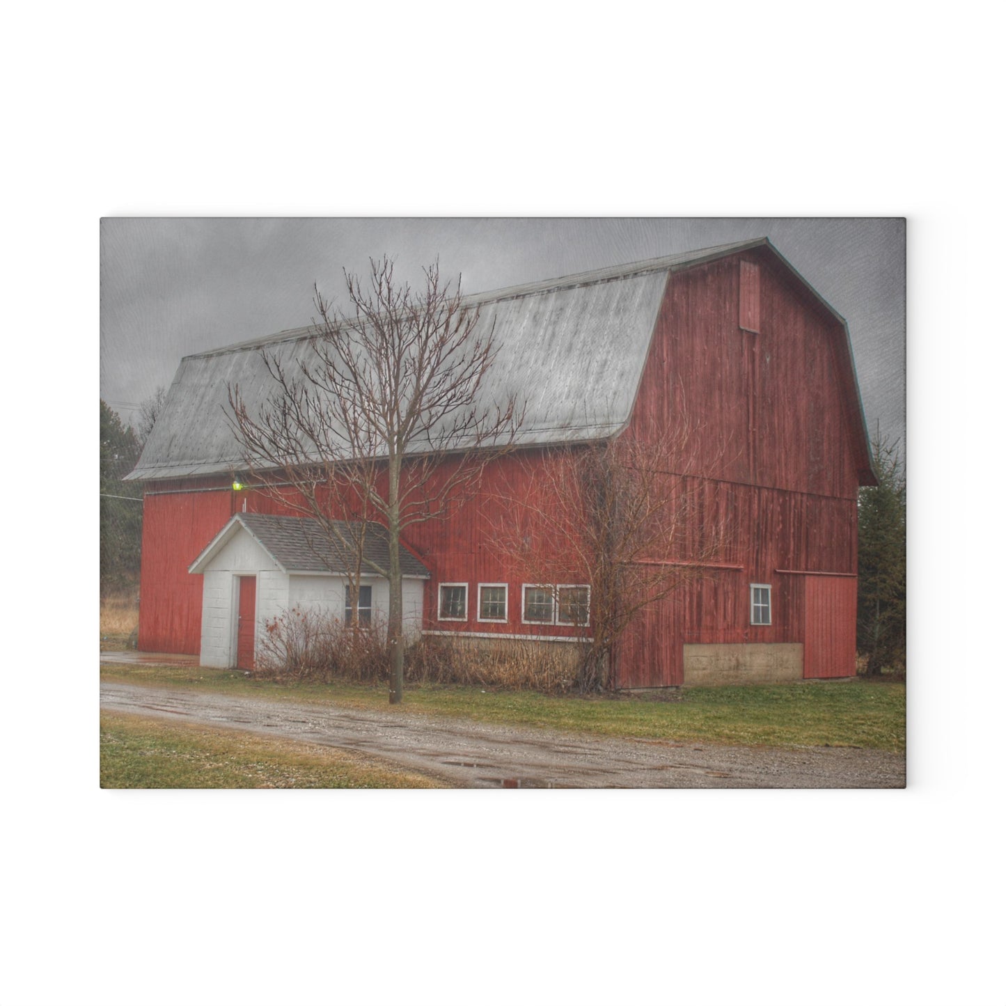 U R There Photography Bray Road Red II Rustic Farmhouse Tempered-Glass Cutting Board