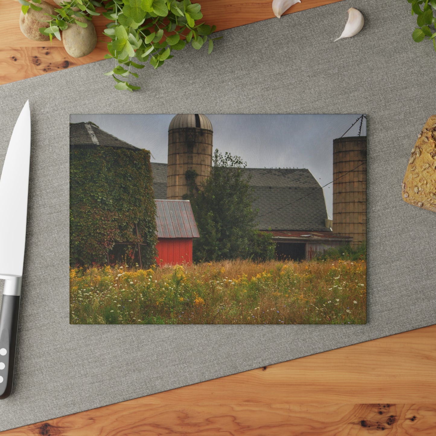 U R There Photography Silos of Otisville Rustic Farmhouse Tempered-Glass Cutting Board