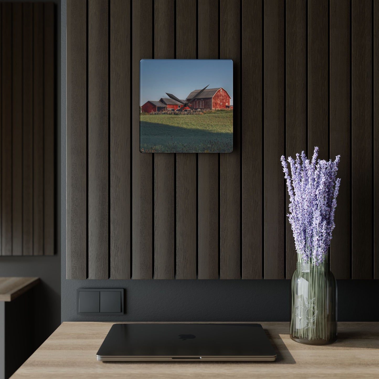 U R There Photography Across the Field in Millington Rustic Farmhouse Acrylic Analog Wall Clock