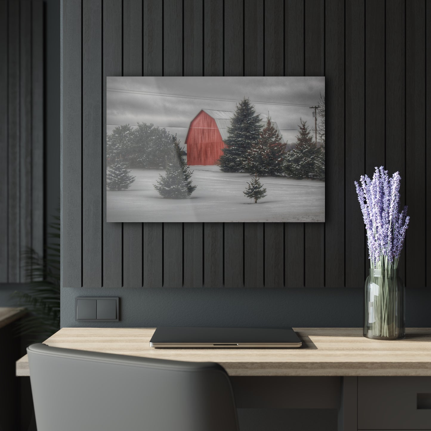U R There Photography Vernor Road Winter Red Rustic Farmhouse Acrylic Wall Print