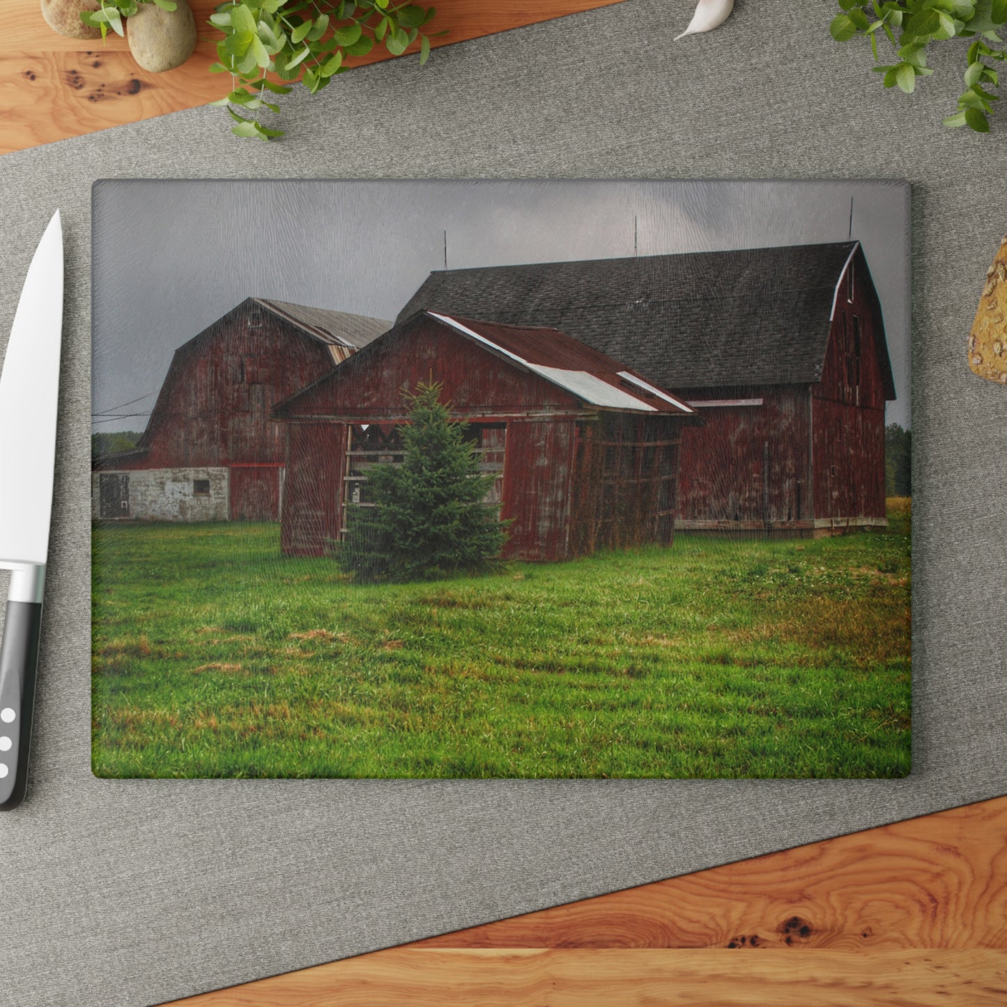 U R There Photography Winslow Road Reds Rustic Farmhouse Tempered-Glass Cutting Board