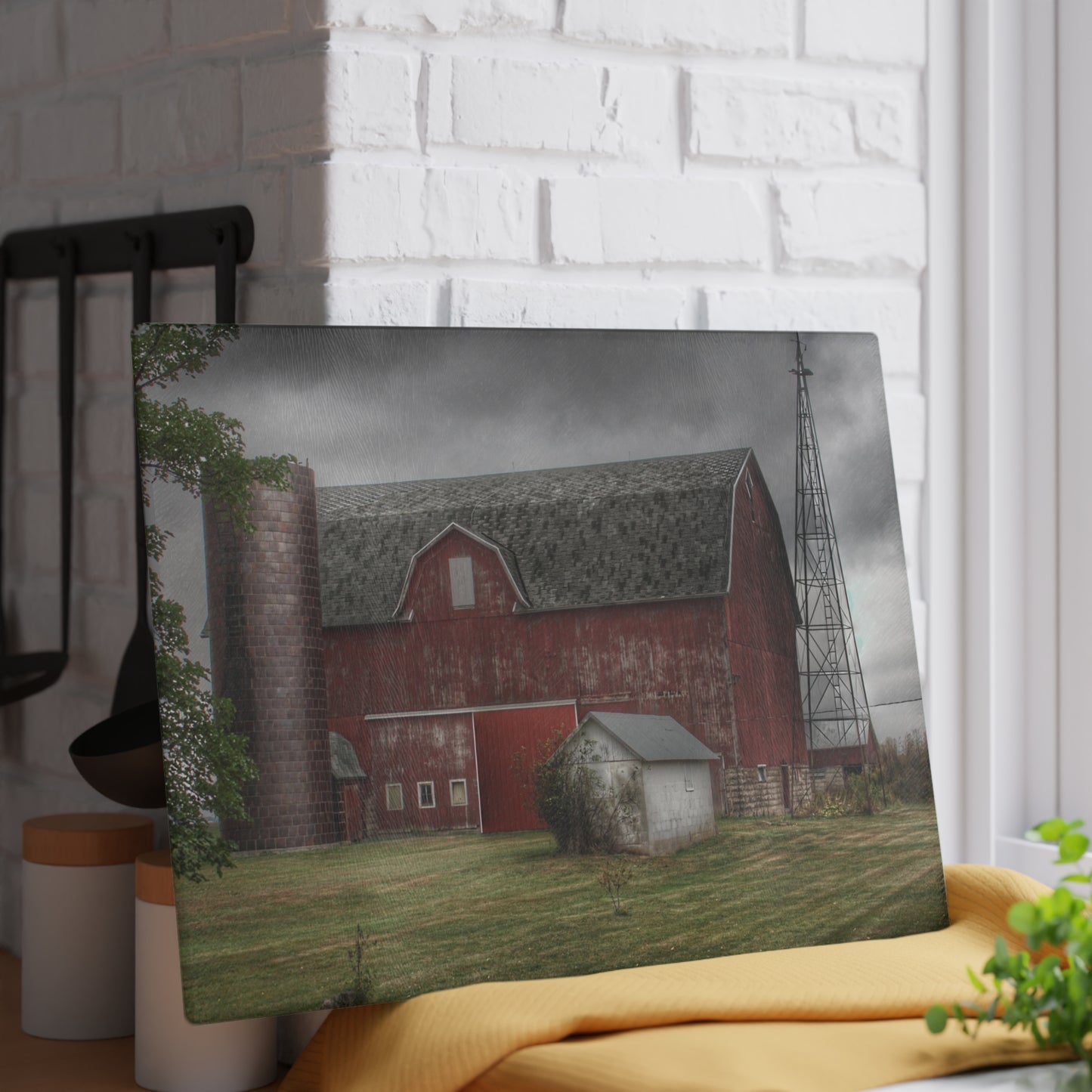 U R There Photography Weaver Road Red II Rustic Farmhouse Tempered-Glass Cutting Board