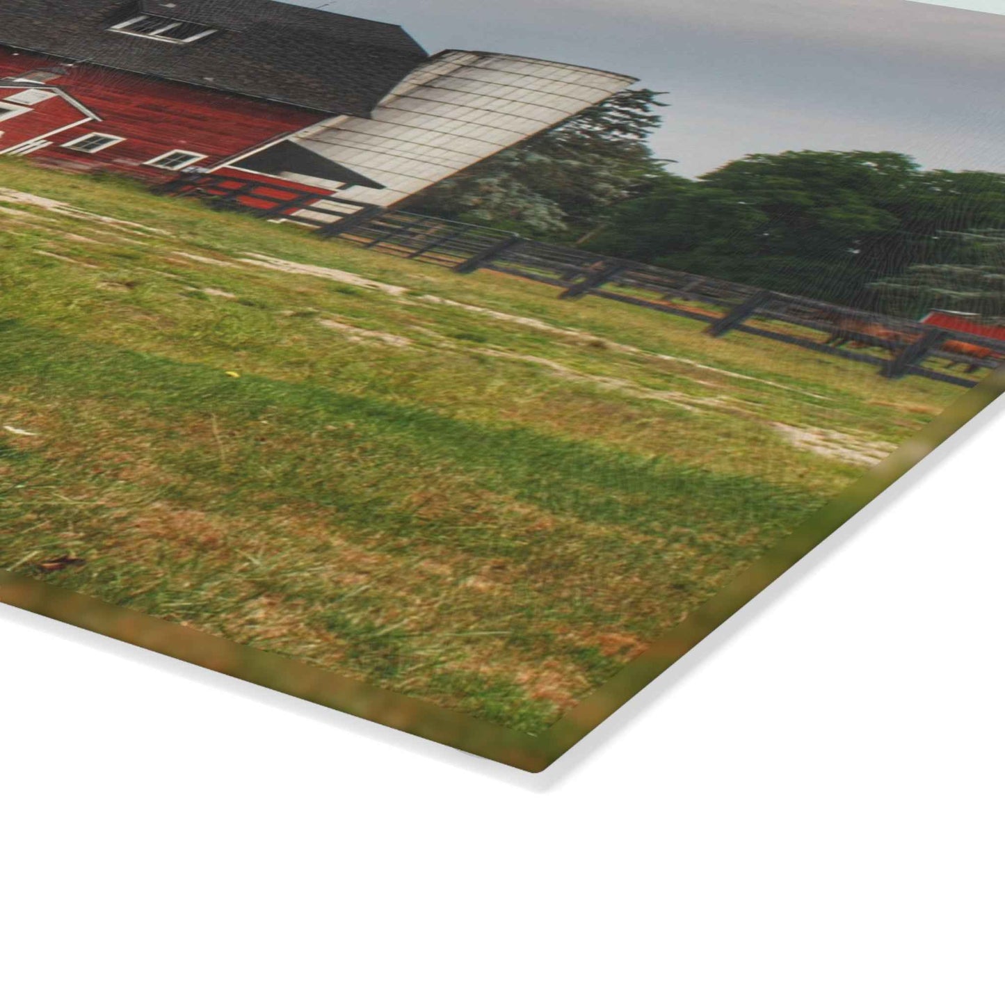 U R There Photography Oxford Old Red and Silo Rustic Farmhouse Tempered-Glass Cutting Board