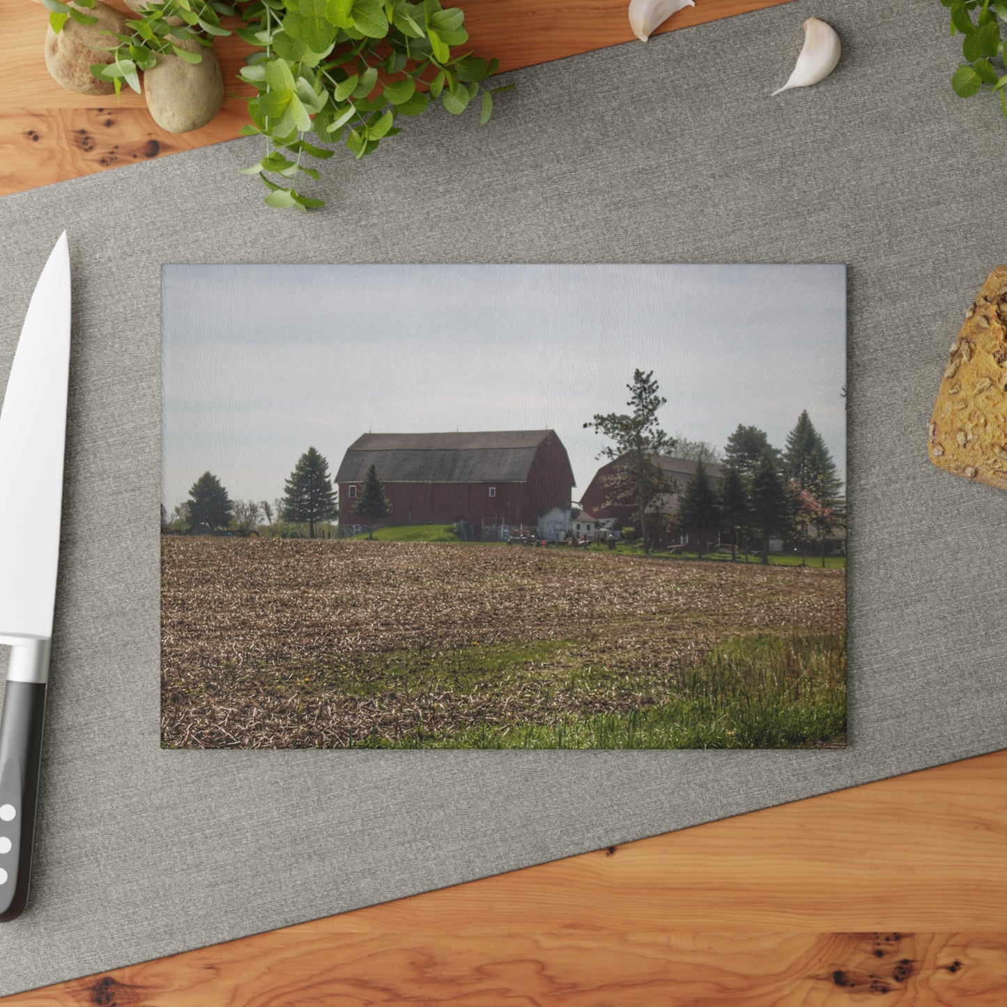 U R There Photography Bishop Road Reds IV Rustic Farmhouse Tempered-Glass Cutting Board