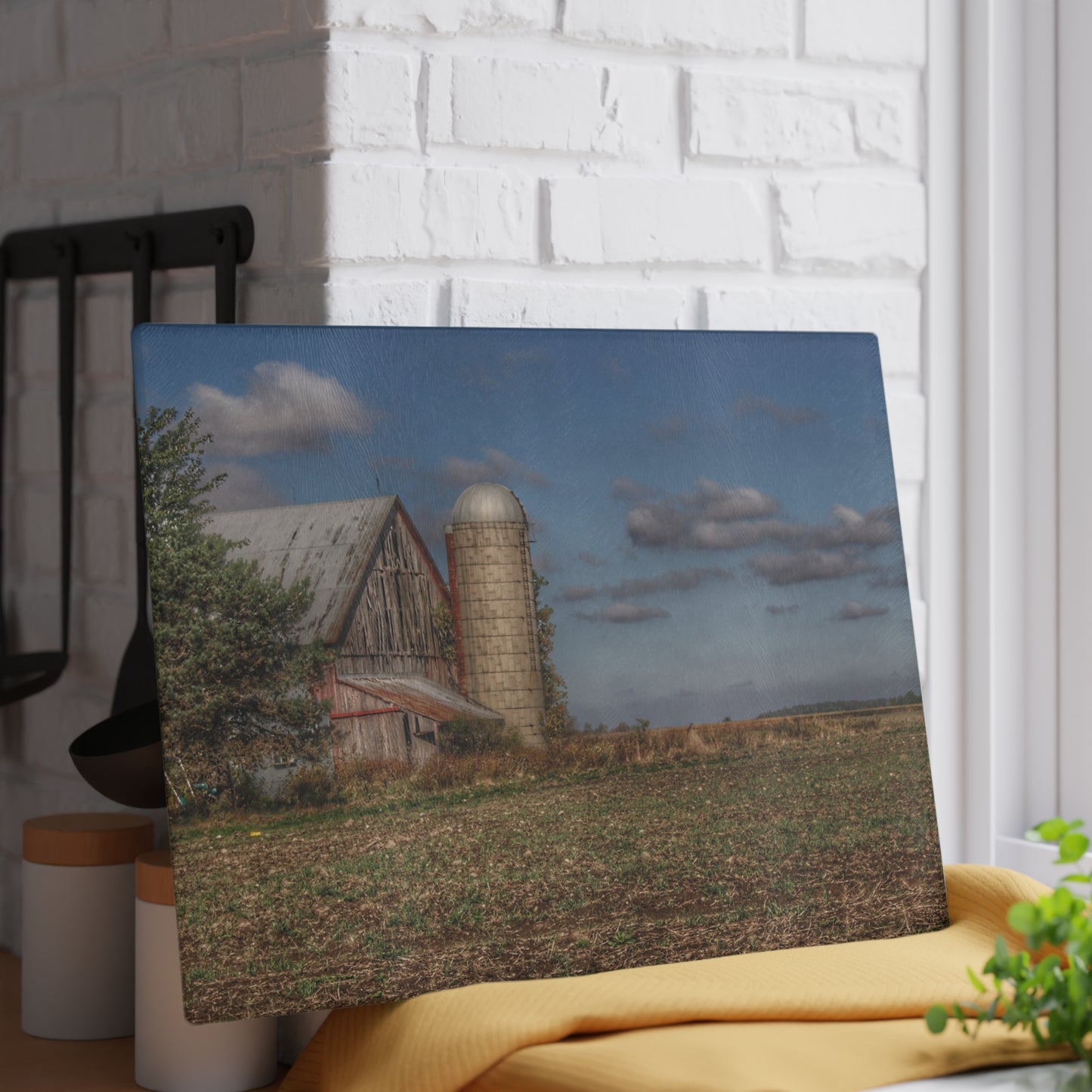 U R There Photography Sheridan Line Road Grey II Rustic Farmhouse Tempered-Glass Cutting Board