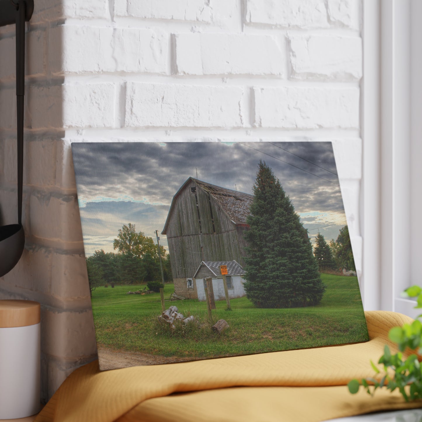 U R There Photography Rich Road Falling Grey II Rustic Farmhouse Tempered-Glass Cutting Board