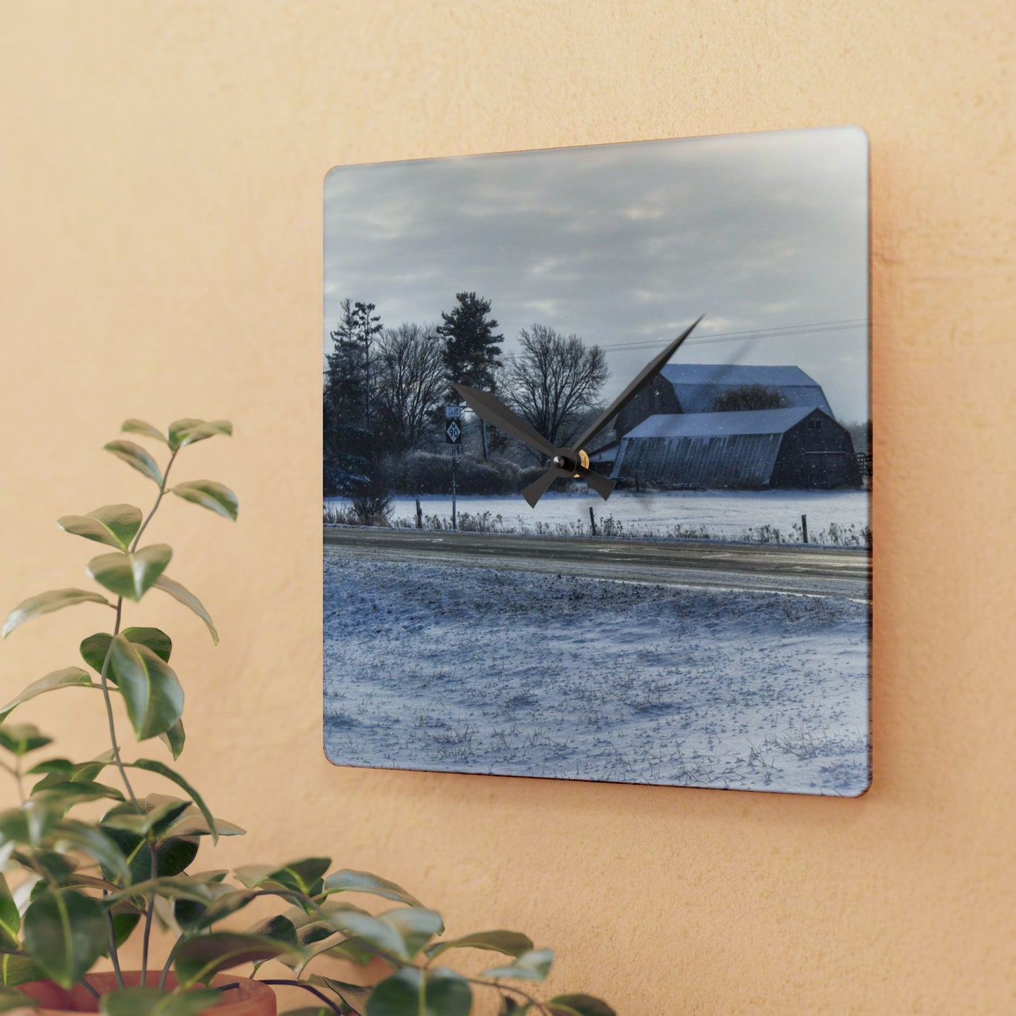 U R There Photography Burnside Road Greys Rustic Farmhouse Acrylic Analog Wall Clock