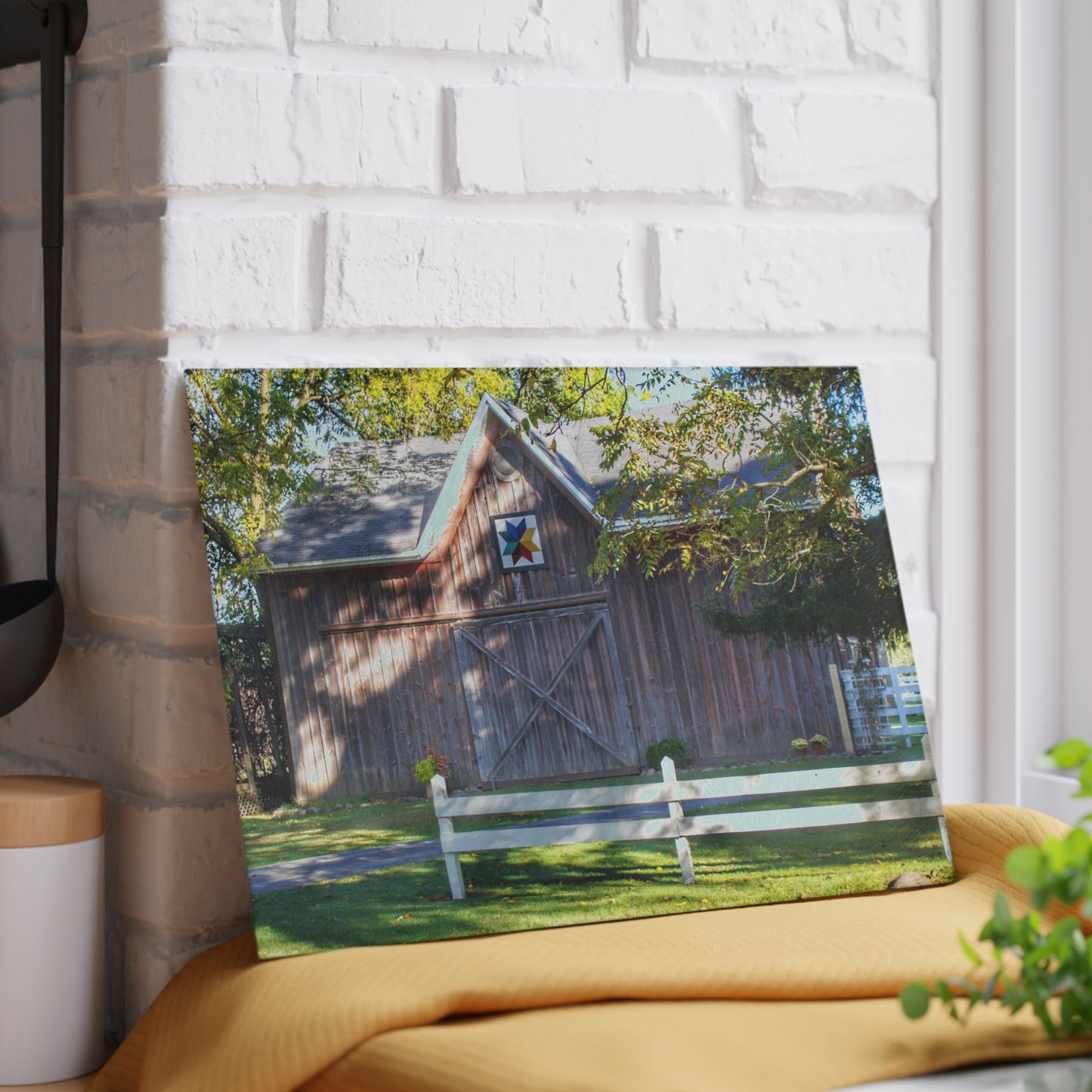 U R There Photography Hunters Creek Quilted II Rustic Farmhouse Tempered-Glass Cutting Board