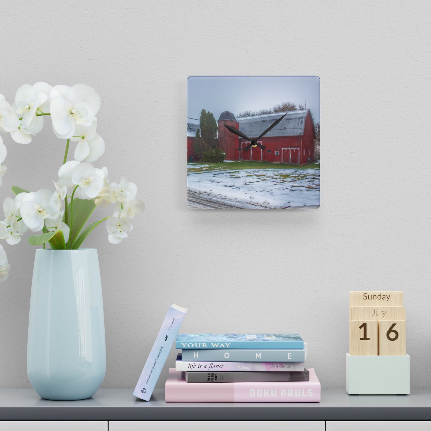 U R There Photography Holmes Road Red II Rustic Farmhouse Acrylic Analog Wall Clock