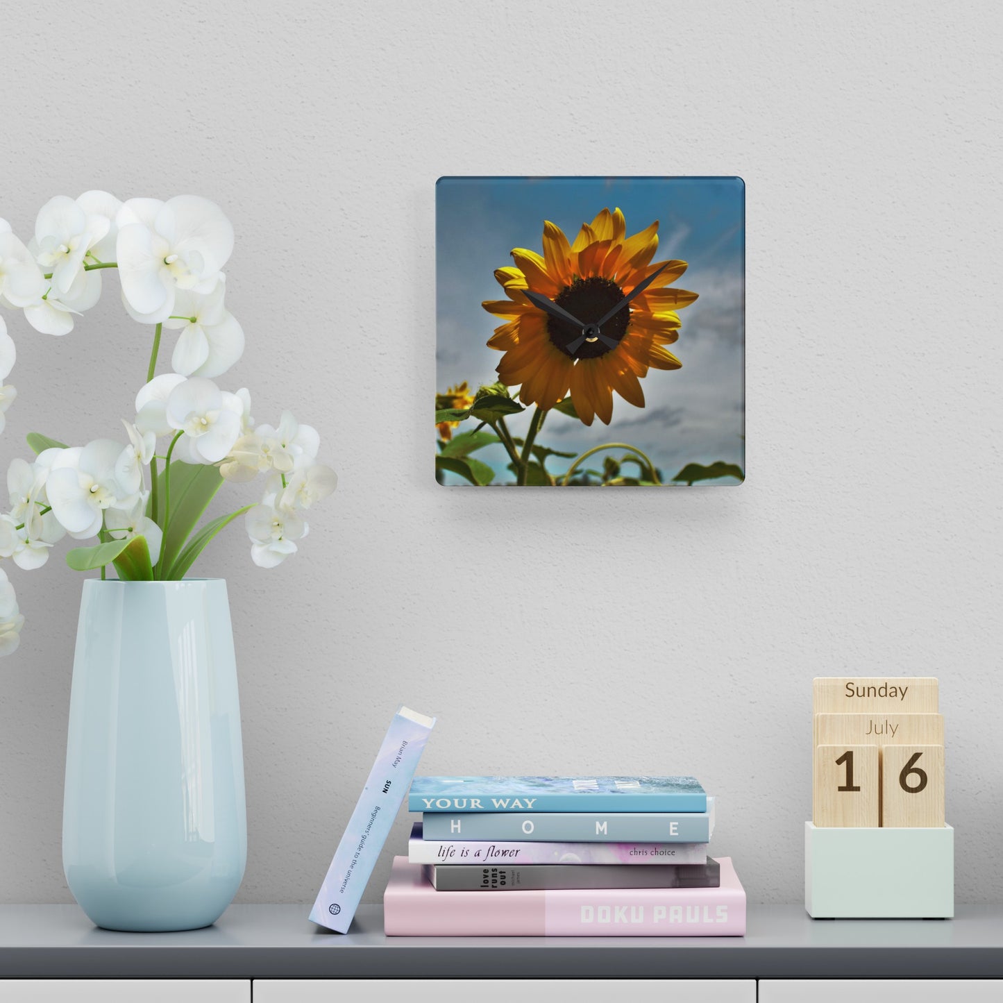 U R There Photography Awakening Sunflower Rustic Farmhouse Acrylic Analog Wall Clock