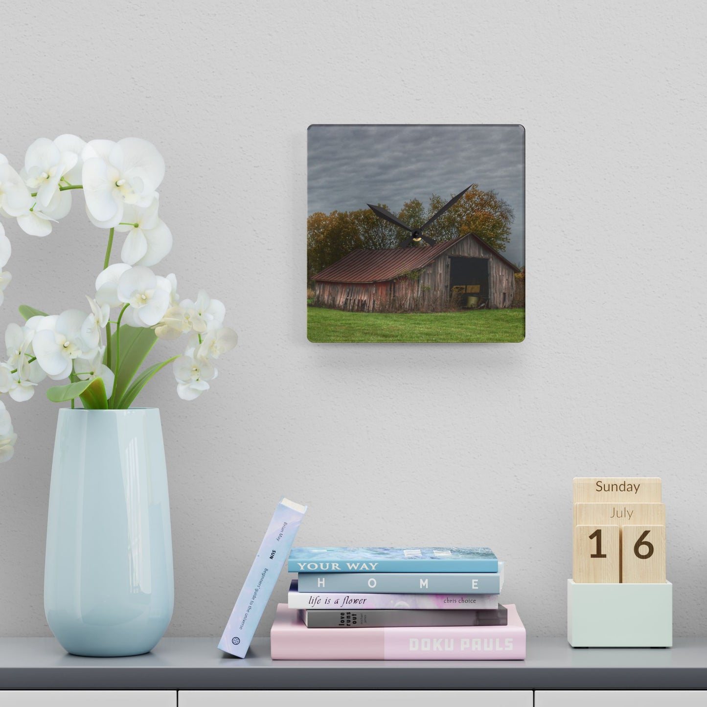 U R There Photography Stewart Road Little Grey Rustic Farmhouse Acrylic Analog Wall Clock