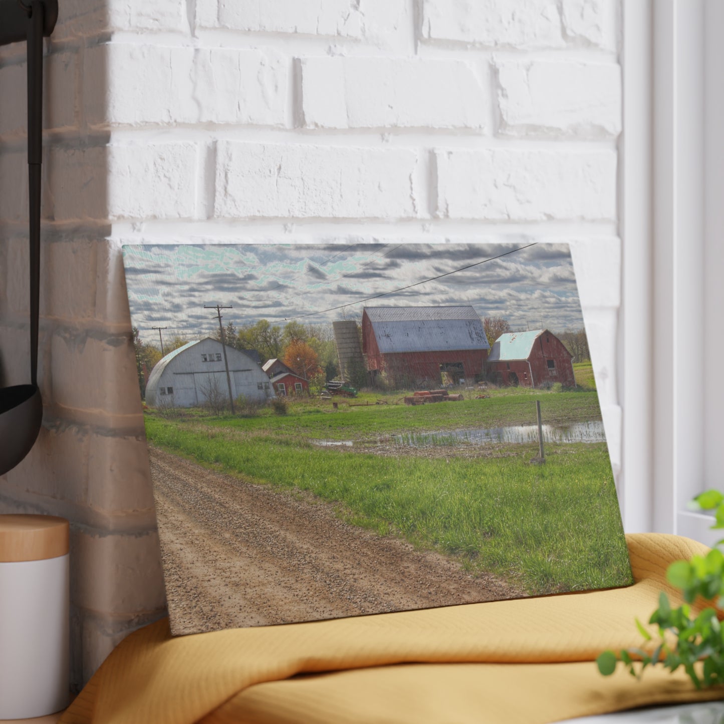 U R There Photography McDowell Road Reds II Rustic Farmhouse Tempered-Glass Cutting Board