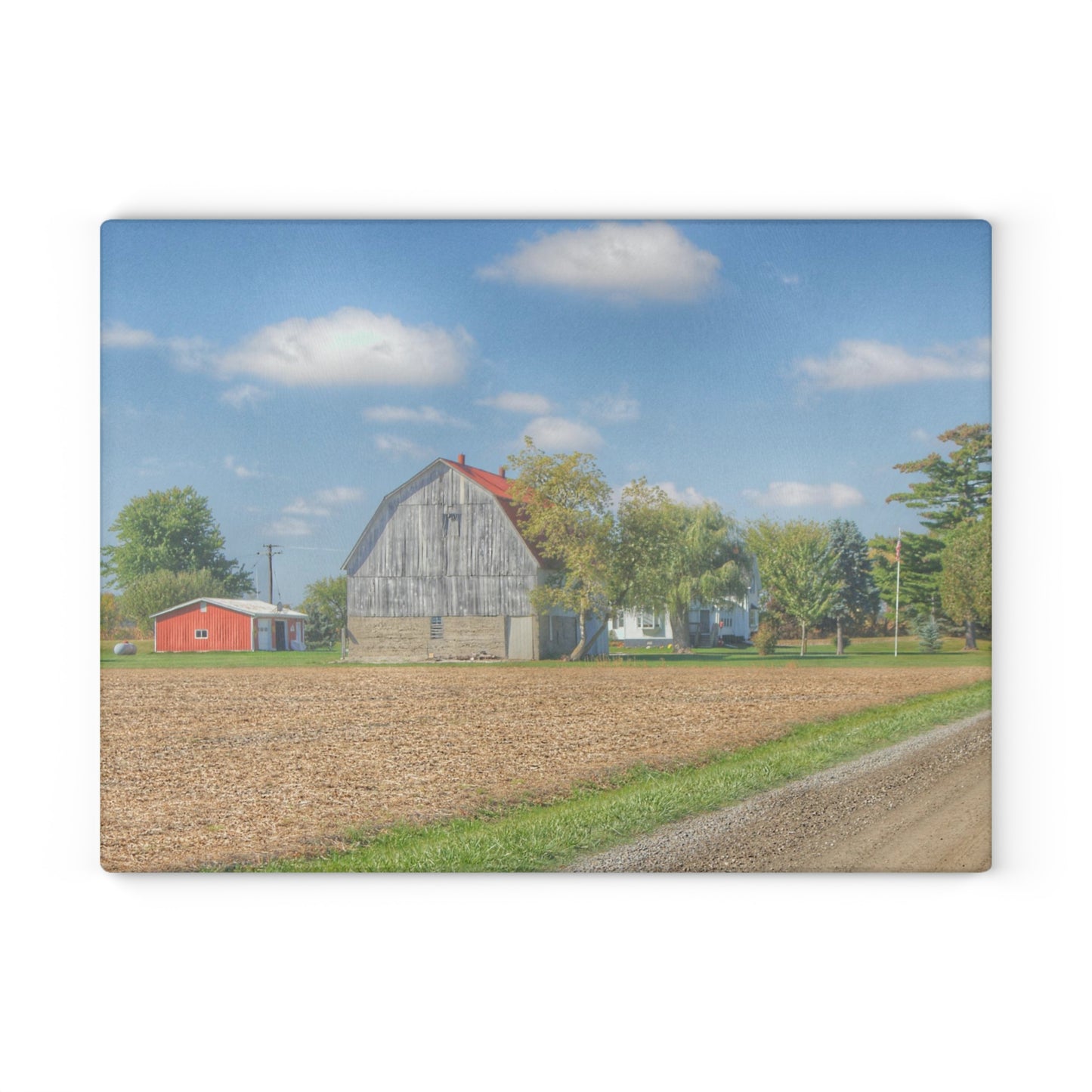 U R There Photography Sheridan Line Road Grey I Rustic Farmhouse Tempered-Glass Cutting Board