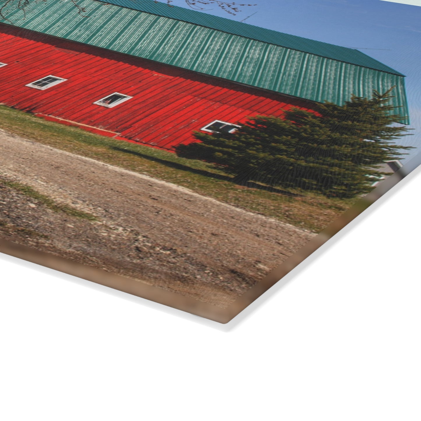 U R There Photography Perry Road Red Rustic Farmhouse Tempered-Glass Cutting Board