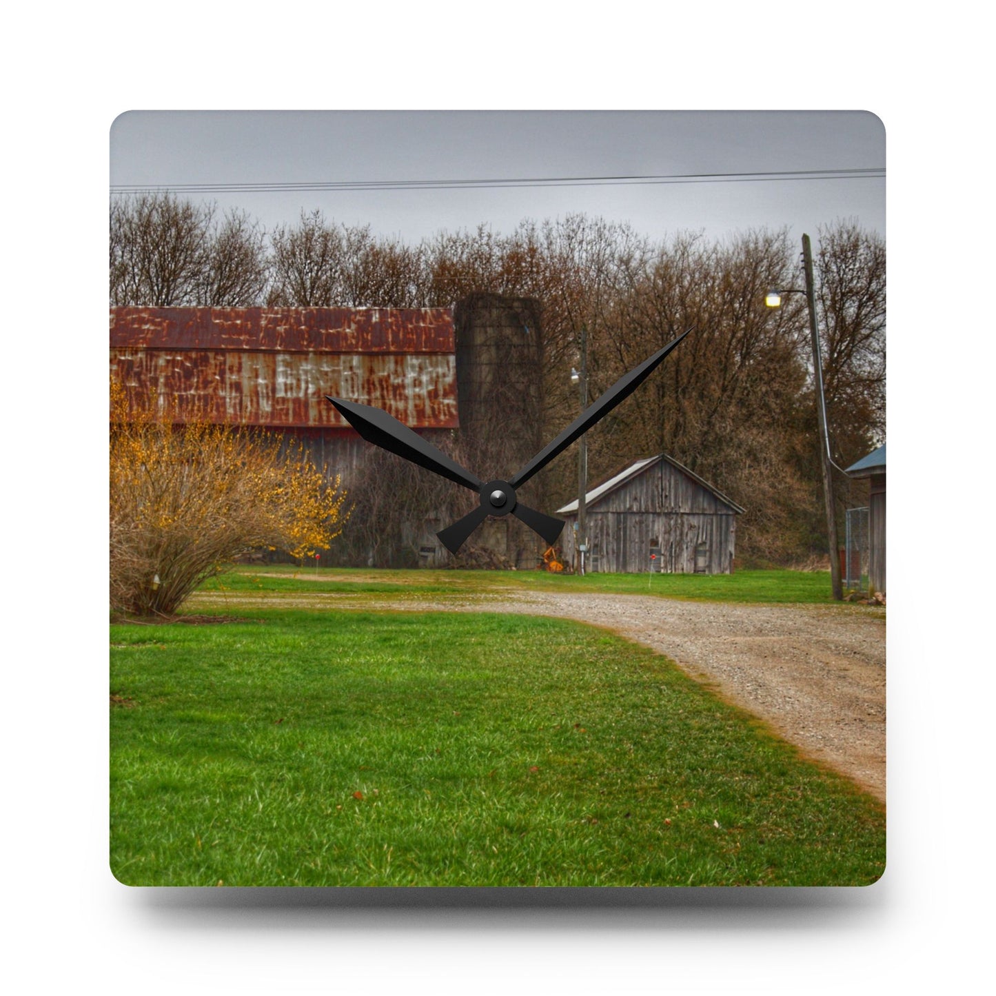 U R There Photography South Summers Road Rusted and Little Grey Rustic Farmhouse Acrylic Analog Wall Clock