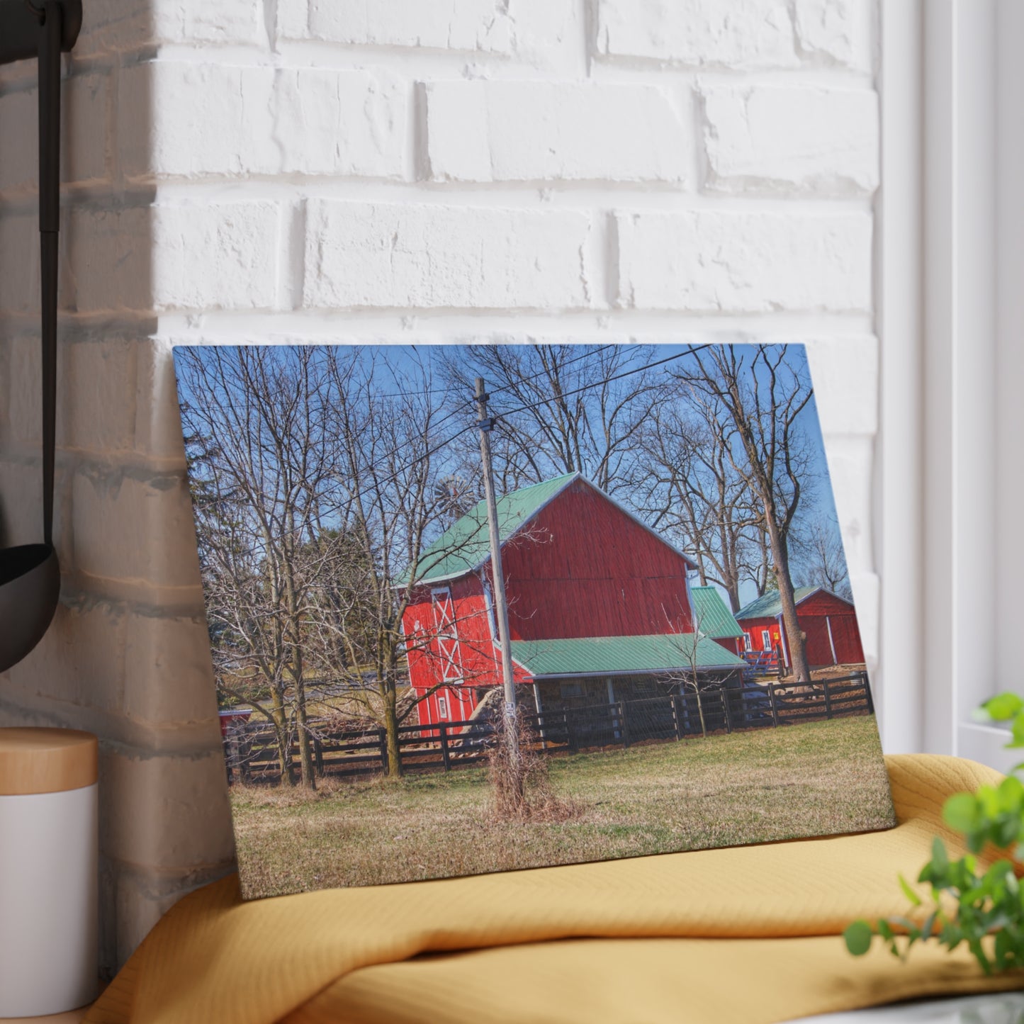 U R There Photography Imlay City Road Cow Barn II Rustic Farmhouse Tempered-Glass Cutting Board