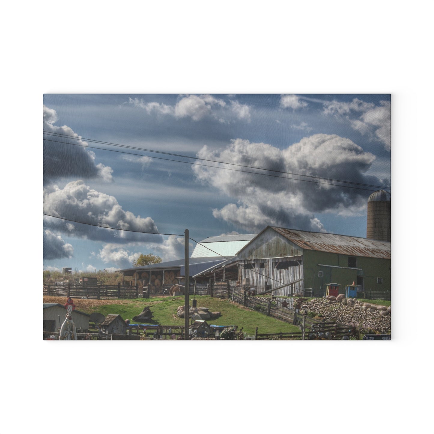 U R There Photography Sutton Road Hay Barn Rustic Farmhouse Tempered-Glass Cutting Board