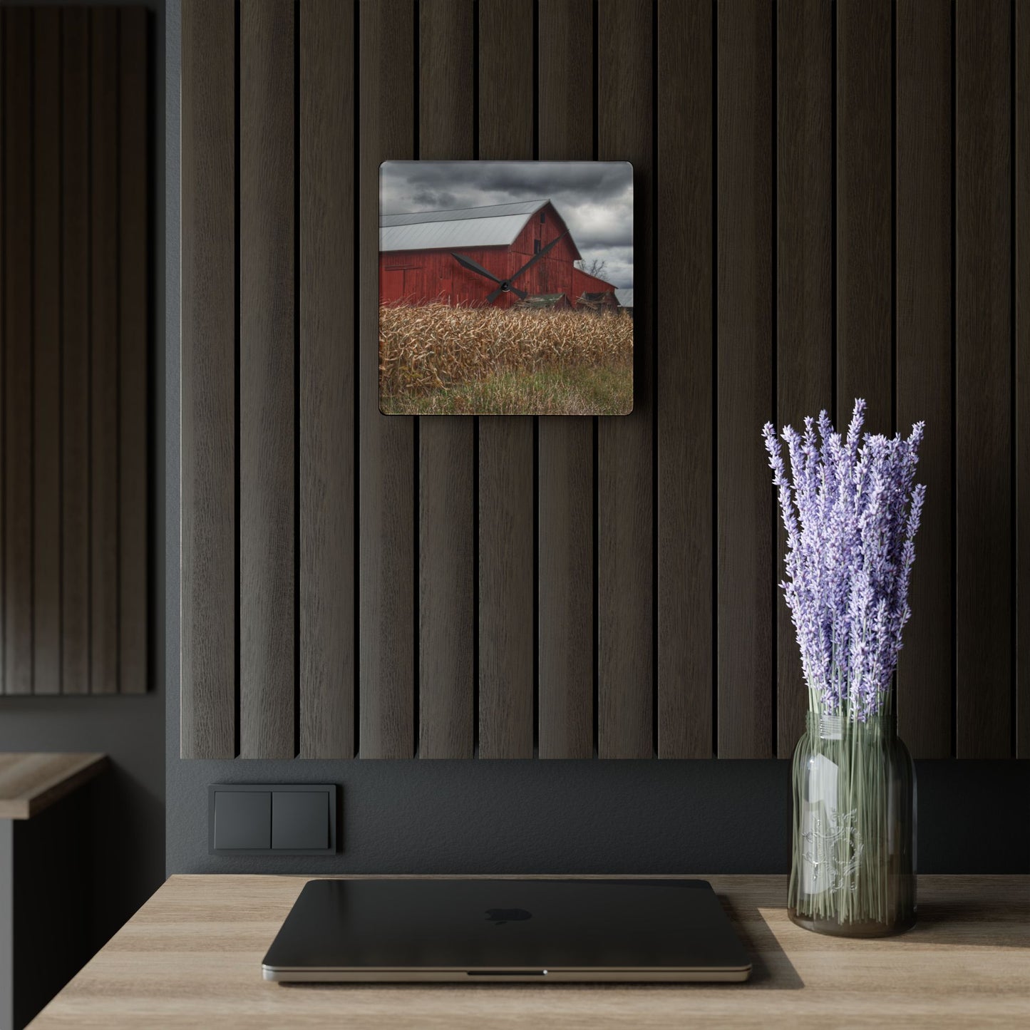 U R There Photography Horton Hilltop Red II Rustic Farmhouse Acrylic Analog Wall Clock