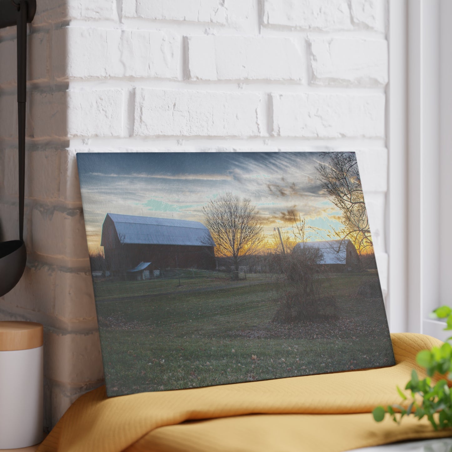 U R There Photography Ortonville Red Rustic Farmhouse Tempered-Glass Cutting Board
