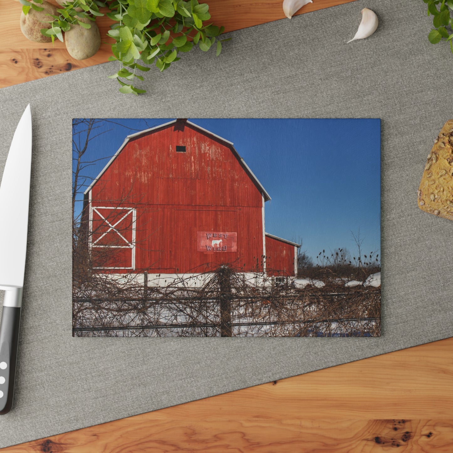 U R There Photography Vassar Red Wild Rustic Farmhouse Tempered-Glass Cutting Board