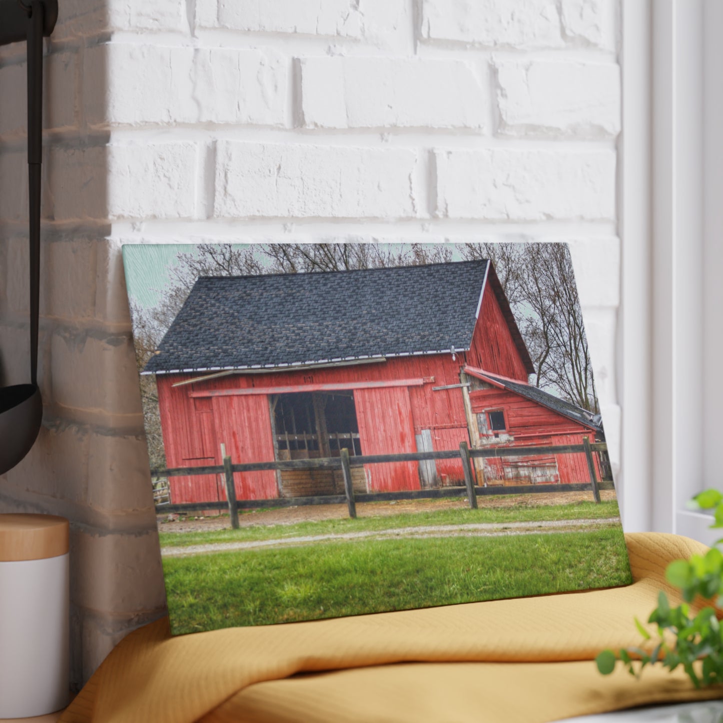 U R There Photography M-21 Roadside Stable II Rustic Farmhouse Tempered-Glass Cutting Board