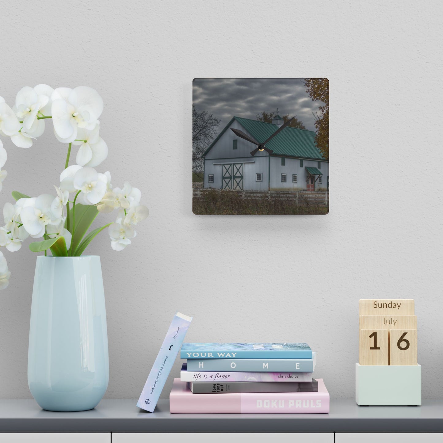 U R There Photography Millville White Rustic Farmhouse Acrylic Analog Wall Clock
