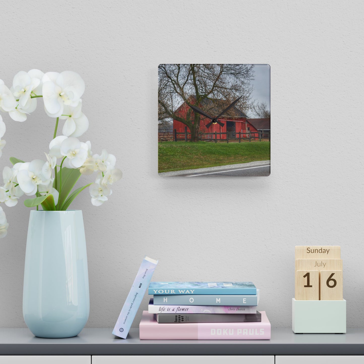U R There Photography M-21 Roadside Stable I Rustic Farmhouse Acrylic Analog Wall Clock