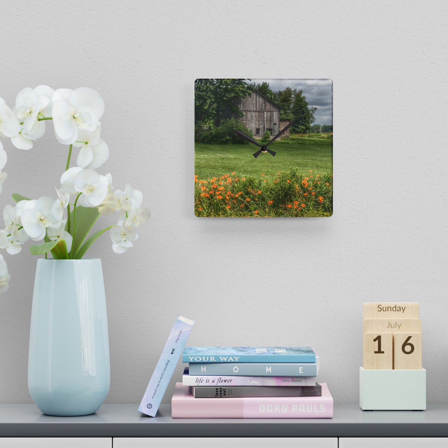 U R There Photography Millington Road Lilly Grey Rustic Farmhouse Acrylic Analog Wall Clock