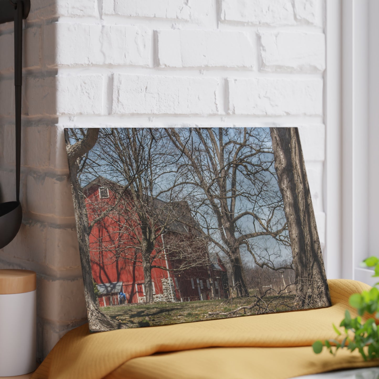 U R There Photography Hill Road Red Rustic Farmhouse Tempered-Glass Cutting Board
