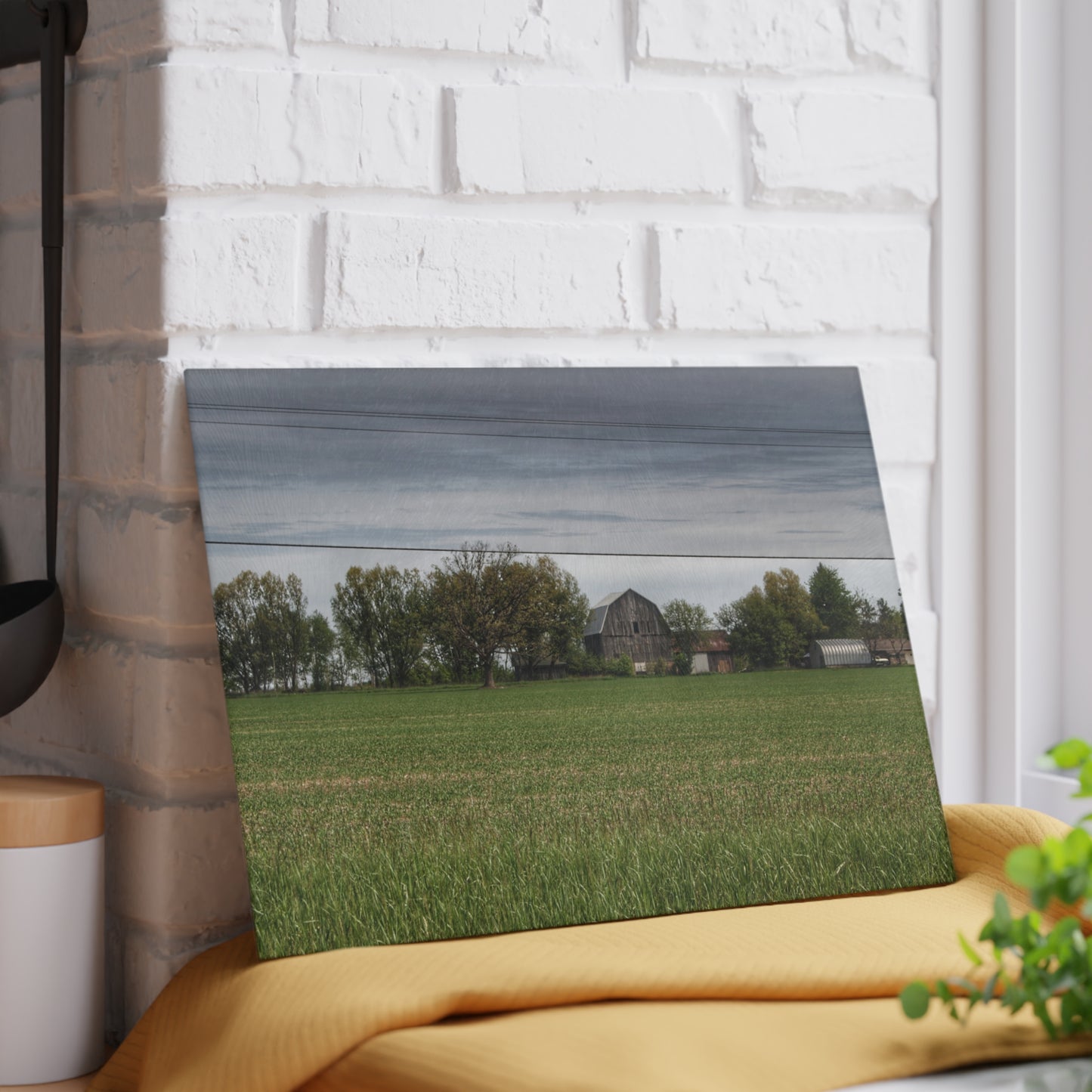 U R There Photography Old Grey Across the Field Rustic Farmhouse Tempered-Glass Cutting Board