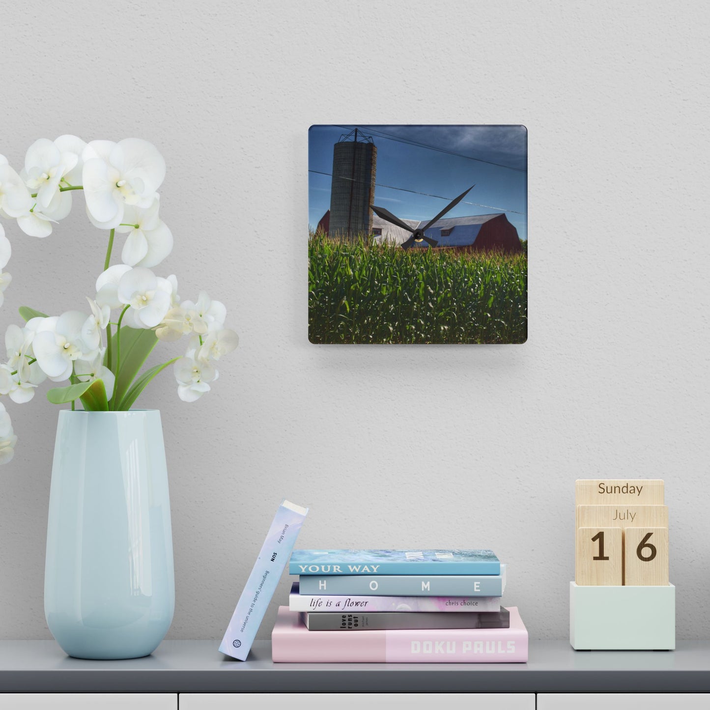 Rustic Farmhouse Wall Clock featuring Above the Corn on Tuscola Road